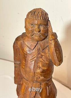 Antique 1800's Folk Art hand carved wood figural man sculpture statue figure