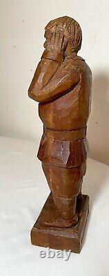 Antique 1800's Folk Art hand carved wood figural man sculpture statue figure