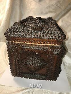 Antique 1800s Black Forest Chip Carved Tramp Folk Art Jewelry Trinket Sewing Box