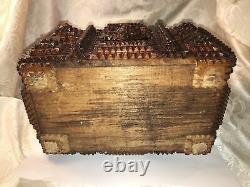 Antique 1800s Black Forest Chip Carved Tramp Folk Art Jewelry Trinket Sewing Box
