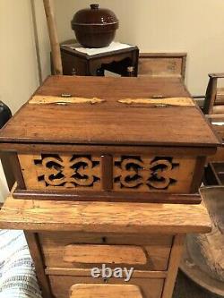 Antique 1800s Folk Art Hand Carved Inlaid Wooden Box With 4 Compartments- AAFA