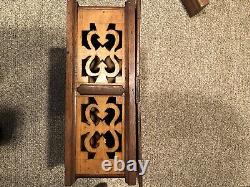 Antique 1800s Folk Art Hand Carved Inlaid Wooden Box With 4 Compartments- AAFA