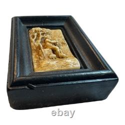 Antique 1800s Hand Carved Wax Plaque Boy Playing Instrument Folk Art Relief