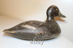 Antique 1800s hand carved wood Folk Art bluebill black duck decoy bird sculpture
