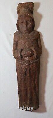 Antique 1800s hand carved wood folk art friar figural statue sculpture religious