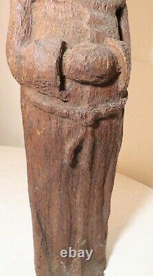 Antique 1800s hand carved wood folk art friar figural statue sculpture religious