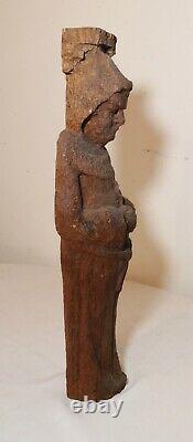 Antique 1800s hand carved wood folk art friar figural statue sculpture religious