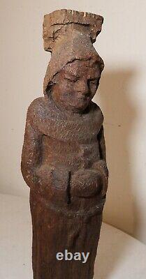 Antique 1800s hand carved wood folk art friar figural statue sculpture religious