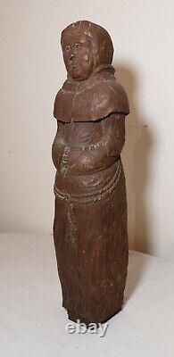 Antique 1800s hand carved wood folk art friar monk statue sculpture religious