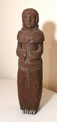 Antique 1800s hand carved wood folk art friar monk statue sculpture religious