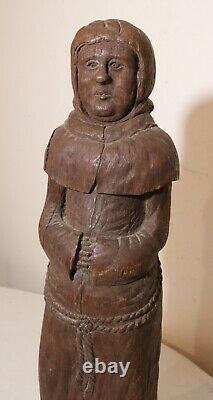 Antique 1800s hand carved wood folk art friar monk statue sculpture religious