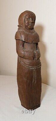 Antique 1800s hand carved wood folk art friar monk statue sculpture religious