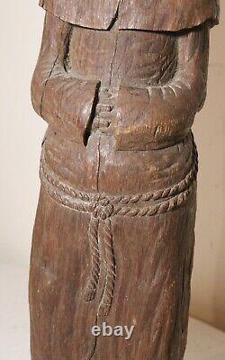 Antique 1800s hand carved wood folk art friar monk statue sculpture religious