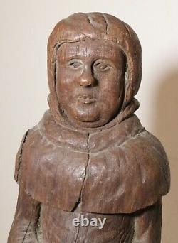 Antique 1800s hand carved wood folk art friar monk statue sculpture religious