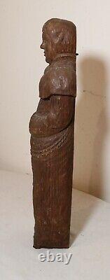 Antique 1800s hand carved wood folk art friar monk statue sculpture religious