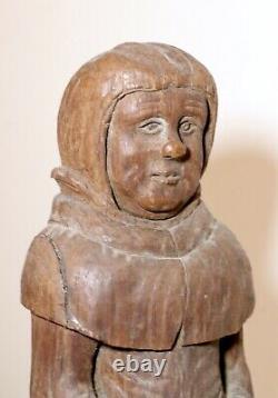 Antique 1800s hand carved wood folk art friar monk statue sculpture religious