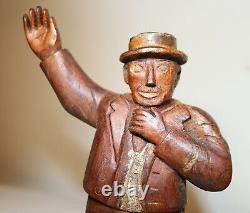 Antique 1871 Folk Art hand carved wood figural man sculpture statue figure 19thc