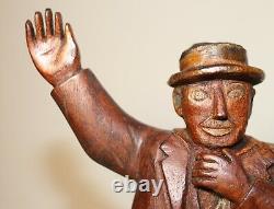Antique 1871 Folk Art hand carved wood figural man sculpture statue figure 19thc