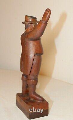 Antique 1871 Folk Art hand carved wood figural man sculpture statue figure 19thc