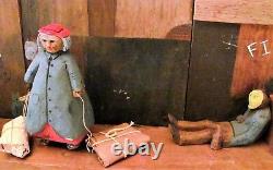 Antique 1883 Signed 3 Piece Folk Art Primitive Hand Carved Wood Figures 63 x 16