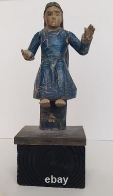 Antique 18C Santa Fe Folk Art Christ Figure Salvador Mundi Polychrome Wood