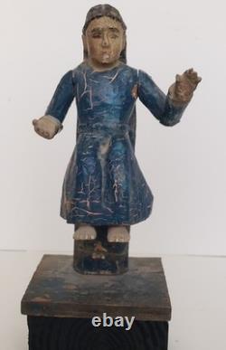 Antique 18C Santa Fe Folk Art Christ Figure Salvador Mundi Polychrome Wood