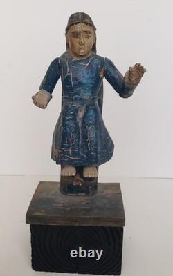 Antique 18C Santa Fe Folk Art Christ Figure Salvador Mundi Polychrome Wood