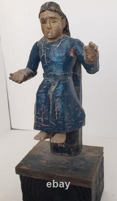 Antique 18C Santa Fe Folk Art Christ Figure Salvador Mundi Polychrome Wood