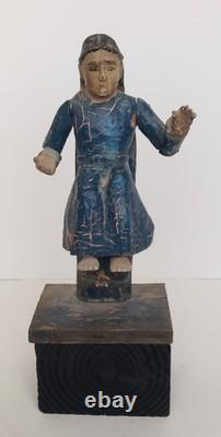 Antique 18C Santa Fe Folk Art Christ Figure Salvador Mundi Polychrome Wood