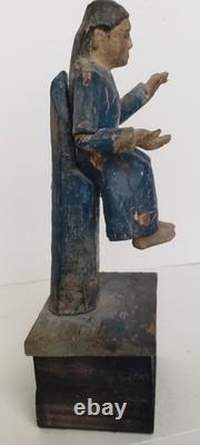 Antique 18C Santa Fe Folk Art Christ Figure Salvador Mundi Polychrome Wood