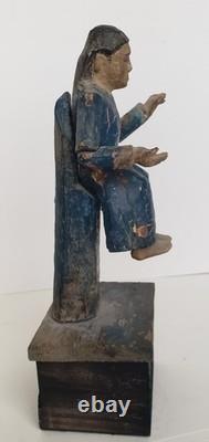 Antique 18C Santa Fe Folk Art Christ Figure Salvador Mundi Polychrome Wood