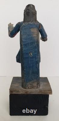 Antique 18C Santa Fe Folk Art Christ Figure Salvador Mundi Polychrome Wood