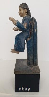 Antique 18C Santa Fe Folk Art Christ Figure Salvador Mundi Polychrome Wood