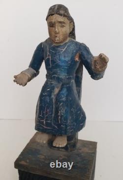 Antique 18C Santa Fe Folk Art Christ Figure Salvador Mundi Polychrome Wood