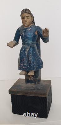 Antique 18C Santa Fe Folk Art Christ Figure Salvador Mundi Polychrome Wood