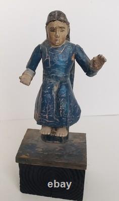 Antique 18C Santa Fe Folk Art Christ Figure Salvador Mundi Polychrome Wood