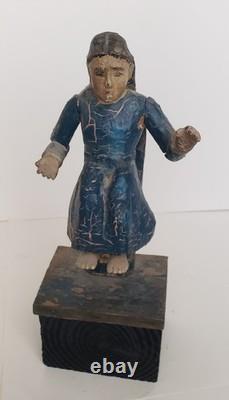 Antique 18C Santa Fe Folk Art Christ Figure Salvador Mundi Polychrome Wood