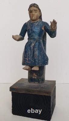 Antique 18C Santa Fe Folk Art Christ Figure Salvador Mundi Polychrome Wood