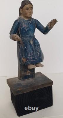 Antique 18C Santa Fe Folk Art Christ Figure Salvador Mundi Polychrome Wood
