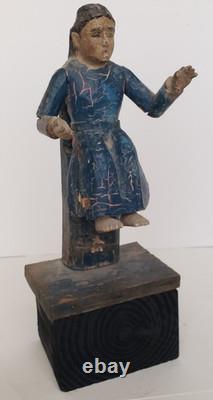 Antique 18C Santa Fe Folk Art Christ Figure Salvador Mundi Polychrome Wood