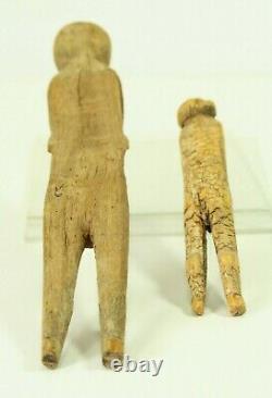 =Antique 18th c. Two Primitive Carved Dolls Large & Small Mother & Kid Folk Art