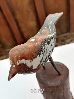 Antique 1900s Oneonta NY Carved Chickadee Bird Folk Art Americana AAFA