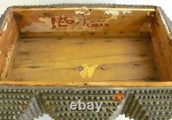 Antique 1915 Tramp Art Chip Carve Cigar Box Folk Art Original Finish & Label 12