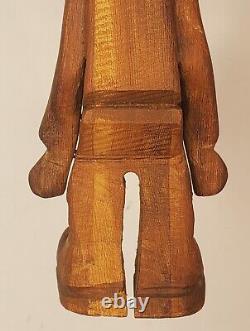 Antique 1930's Folk Art Hand Carved Wood Man Sculpture Statue Signed Lisowski
