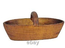 Antique 19thC CARVED WOODEN FOLK ART BASKET Primitive AAFA Treen One-Piece Oval