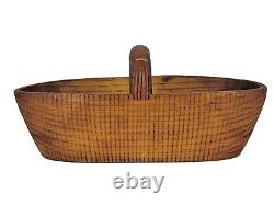 Antique 19thC CARVED WOODEN FOLK ART BASKET Primitive AAFA Treen One-Piece Oval