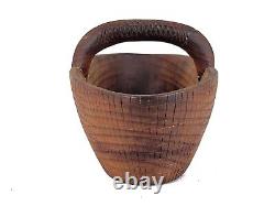 Antique 19thC CARVED WOODEN FOLK ART BASKET Primitive AAFA Treen One-Piece Oval