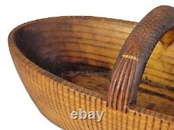 Antique 19thC CARVED WOODEN FOLK ART BASKET Primitive AAFA Treen One-Piece Oval