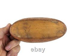 Antique 19thC CARVED WOODEN FOLK ART BASKET Primitive AAFA Treen One-Piece Oval