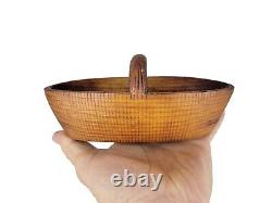 Antique 19thC CARVED WOODEN FOLK ART BASKET Primitive AAFA Treen One-Piece Oval